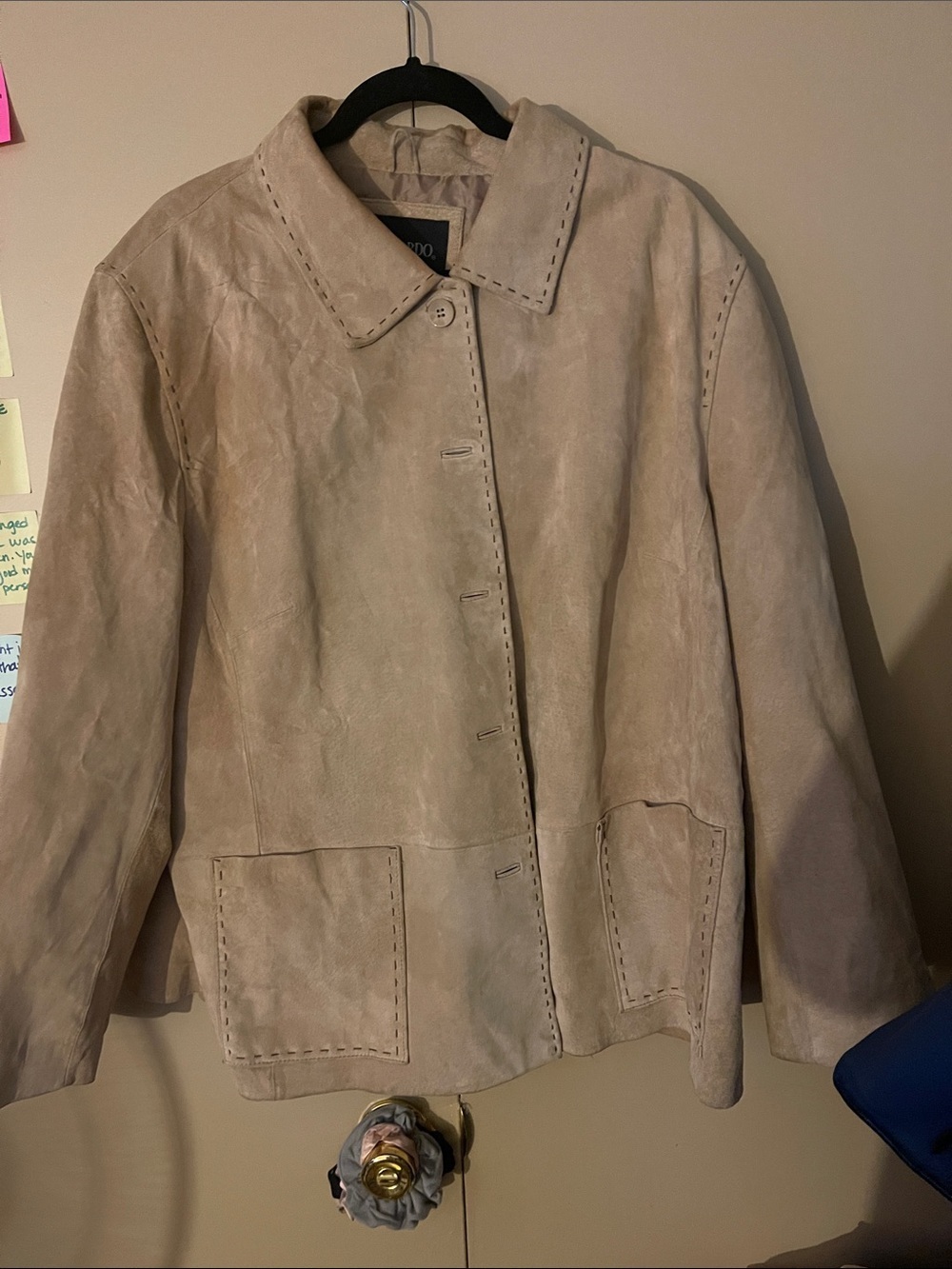 Bernardo Light Beige Suede Jacket with Patch Pockets